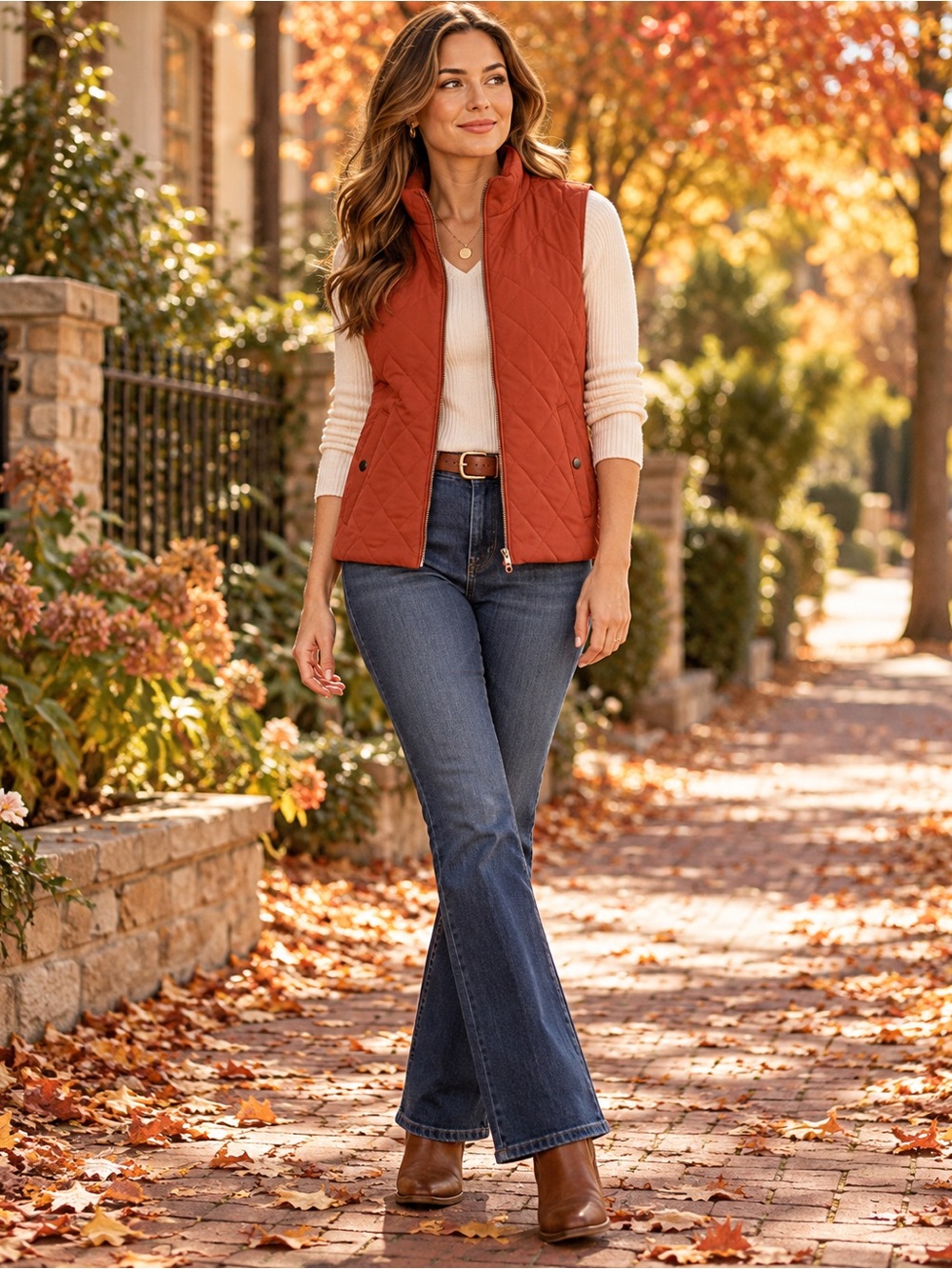 Laura Scott Quilted Vest Women’s Small Rust Burnt Orange Full Zip Fall